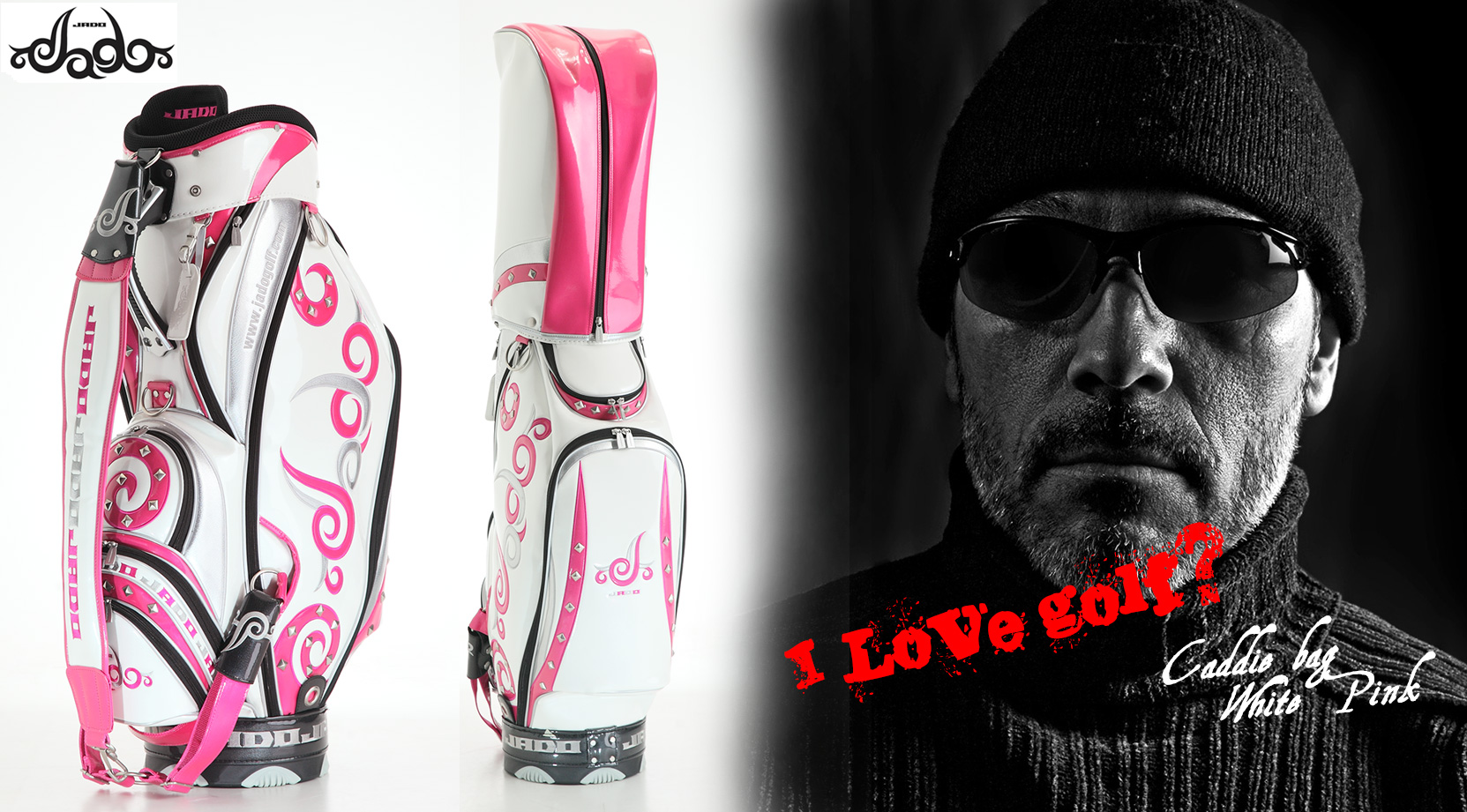 【Tatoo】ゴルフキャディバッグ ホワイト×ピンク