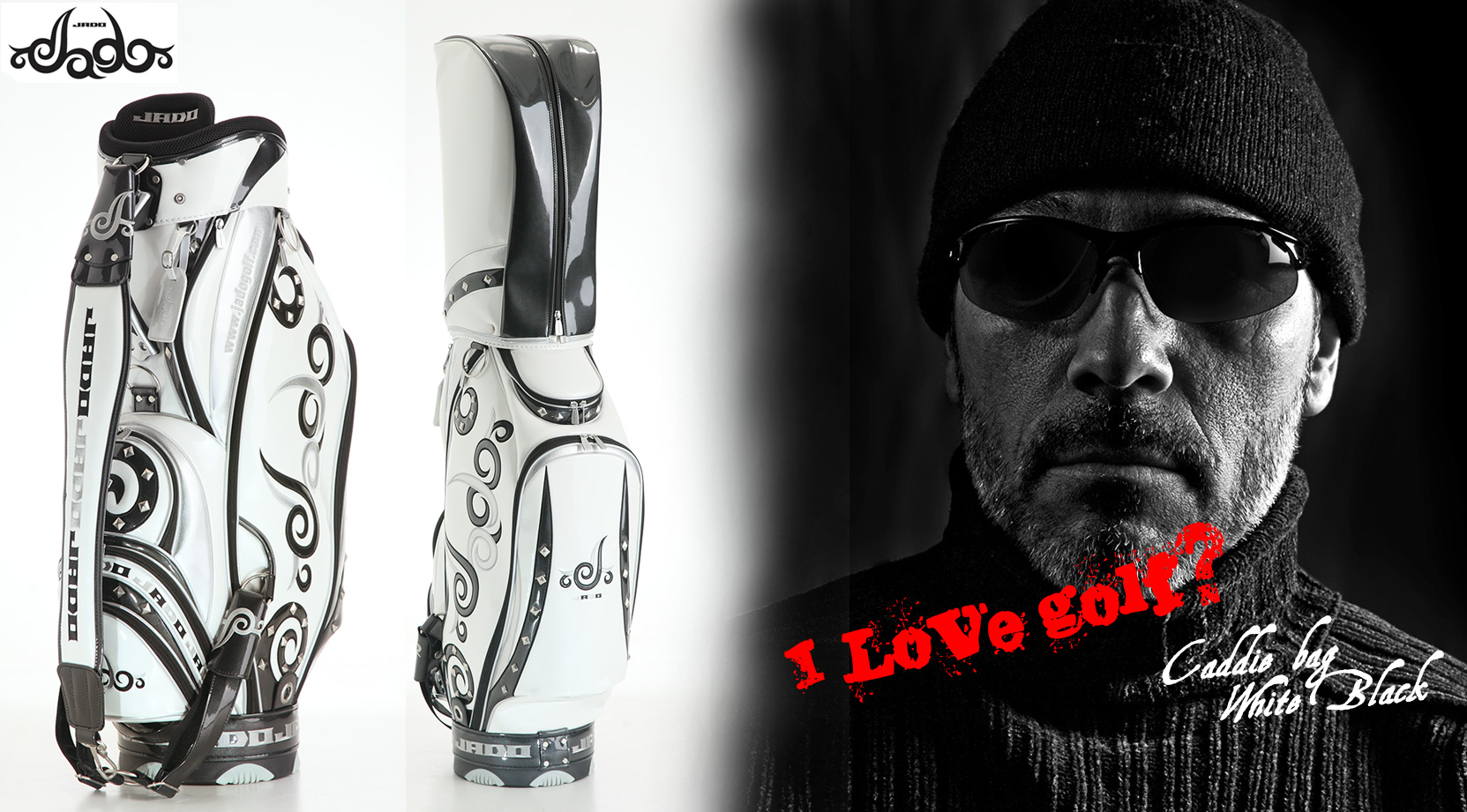 【Tatoo】ゴルフキャディバッグ ホワイト×ブラック