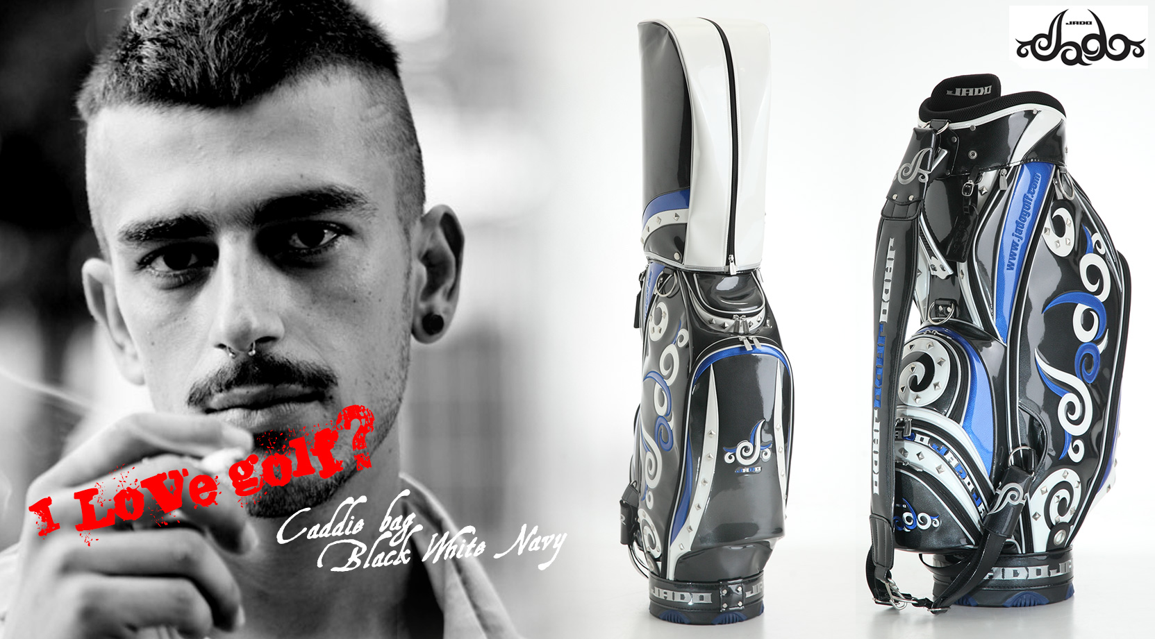 【Tatoo】ゴルフキャディバッグ ブラック×ネイビー×ホワイト