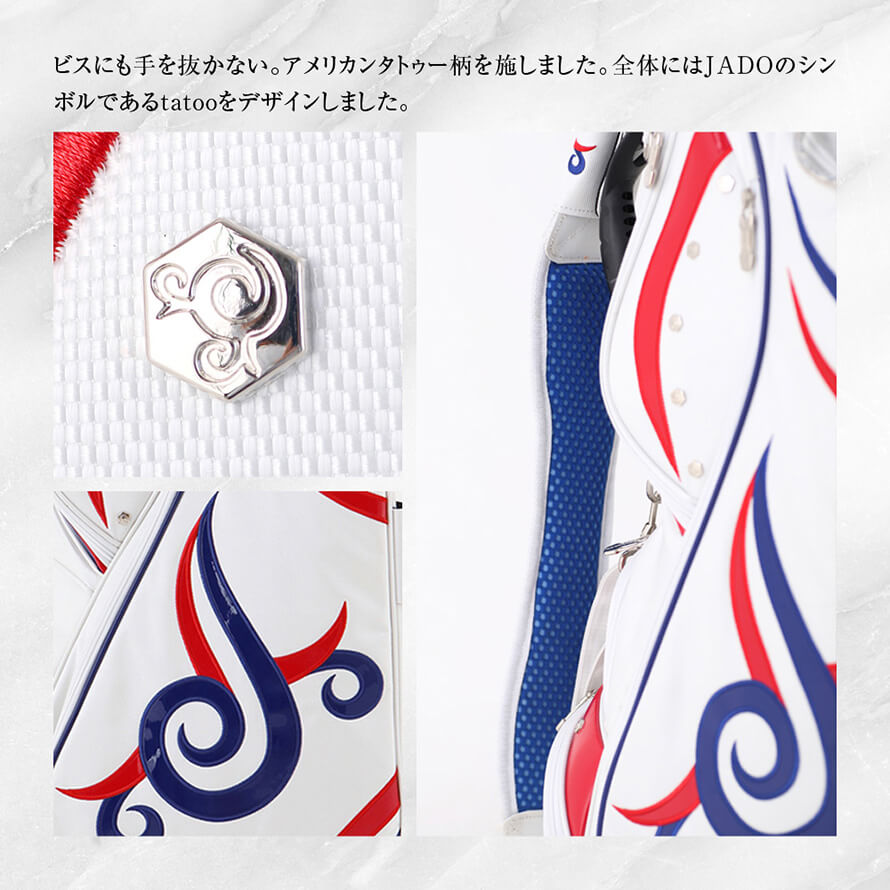 【限定80本生産】JADO Triple J Tattooシリーズ 軽量スタンドキャディーバッグ ホワイトネイビーレッド 2019年4月末発売